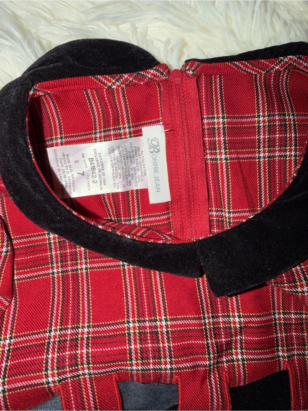 Bonnie Jean Red Tartan Dress with Black Velvet Collar